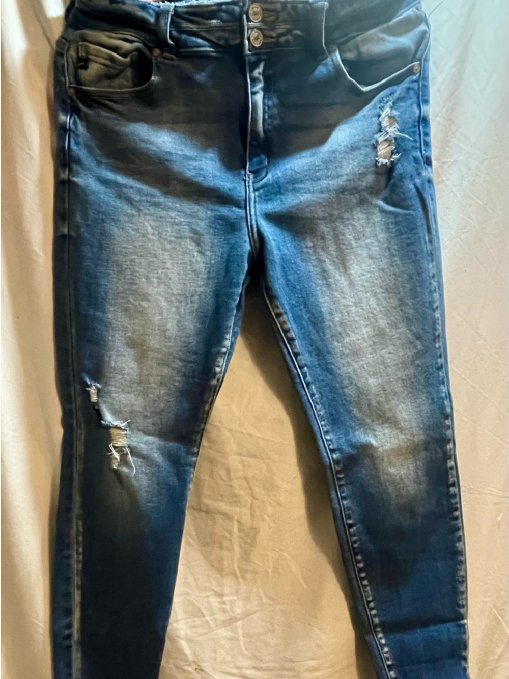 Kancan High Rise Cropped Jeans Skinny Womens Raw Frayed Hem Blue Denim 13/30